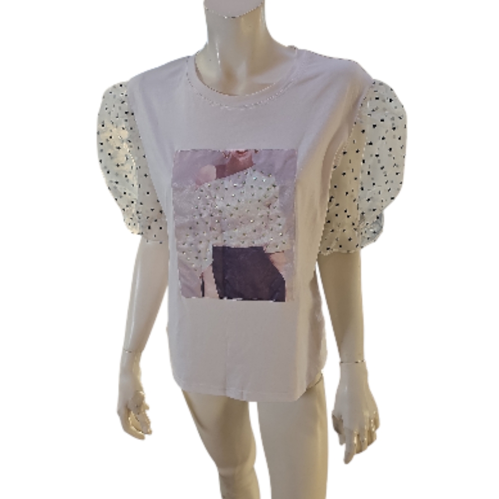 Polka Dot Puff Sleeve Graphic Tee